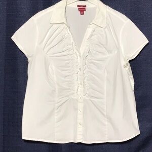 Merona White Short-Sleeve Ruffled Button Front Blouse